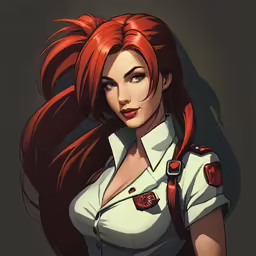 a woman in an uniform with red hair