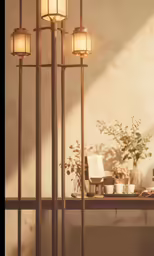 a lamp shade in front of a window