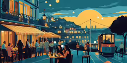 some people and some lights at an outdoor table
