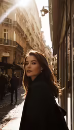 a beautiful young lady walking down a street in an alley way