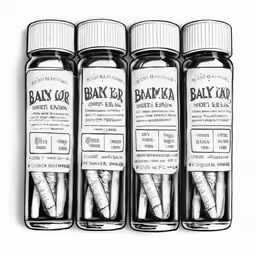 a group of four small bottles with labels