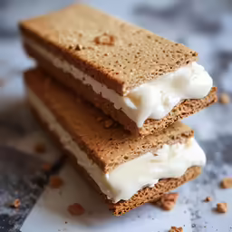 two cookies and ice cream sandwiches with peanuts