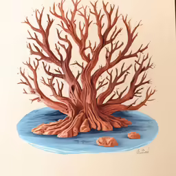 a drawing of a bare tree in the water