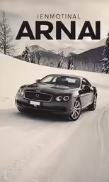 a car driving down a road in the snow