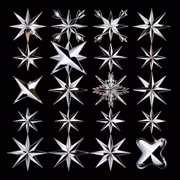 a series of star shaped objects on a black background,an image of the different shiny stars