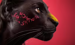 an animal with some writing on its face