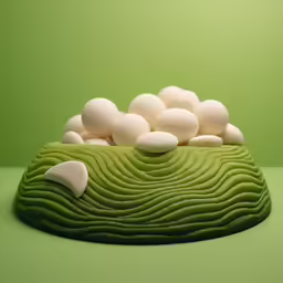 a large collection of rocks in the shape of a green wave