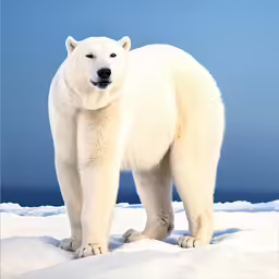 a polar bear stands upright in snow