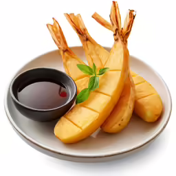 some fried bread sticks are on a plate with some dipping sauce
