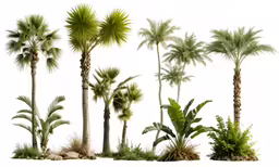 a bunch of palm trees with many different leaves