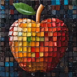 a colorful apple with a leaf on top of it