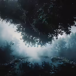 the trees are on the edge of the water