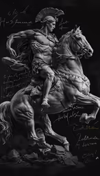black and white drawing of a man on a horse