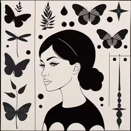 an art piece of a woman with butterflies around her