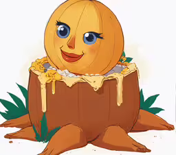 an orange pumpkin sitting on top of a trunk,a halloween pumpkin sitting on a stump with flowers
