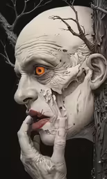 an image of a man with his face and hands in the other side
