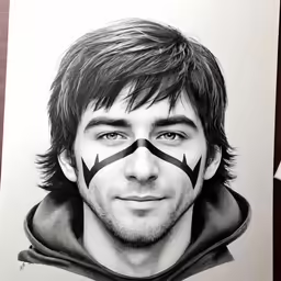 the drawing on paper of a man with face paint