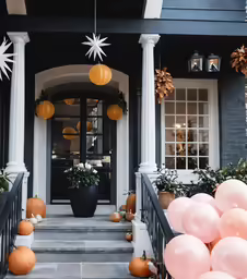 balloons float over the front steps of a black home
