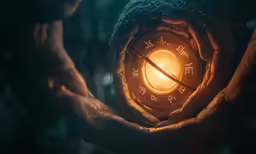 two hands are holding an ancient clock