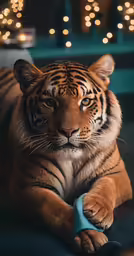a tiger is resting on the ground by himself