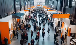 an aerial view of a group of people in a room