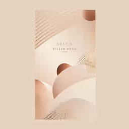 a poster with an abstract background in beige and white