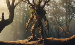 a creepy looking creature walks through a forest