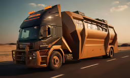 a big, sleek looking truck traveling on a highway