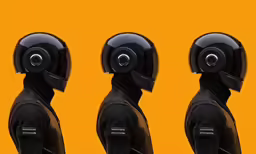 four black people with helmets and helmets facing different directions