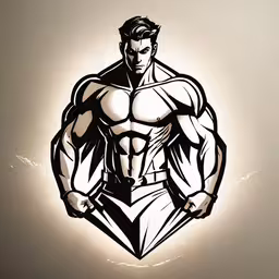 an illustration of a male torso and muscles,a man with his arms behind him on the sun