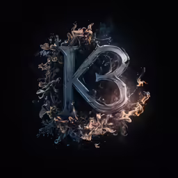 a digital rendering of the letter k with fire and smoke