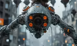 some kind of alien robot standing by a building
