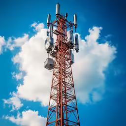 an aerial tower with a few cell phones and two towers attached