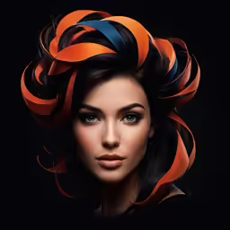 a woman with very unique hair looks off to her right