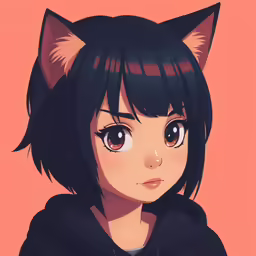 a anime cat ears and black hair looks cute