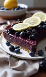 the pie has blueberries and lemon slices on top