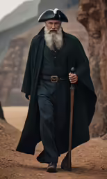a man with long beard and mustache dressed in black clothing