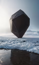 there is an unusual sculpture floating over some ice