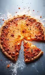the small pizza has been cut into two slices