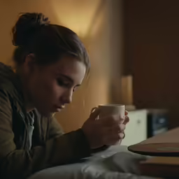 a woman that is holding a coffee cup