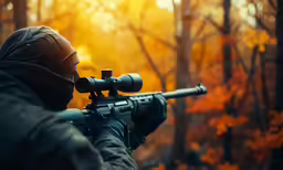 a person taking aim at something on their rifle