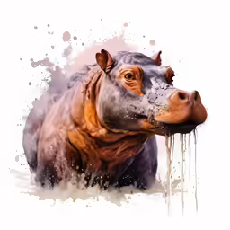 a hippopotamus in watercolor and ink art print