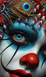 an illustration of a creepy clown with a weird look