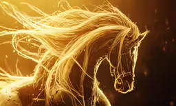 a black and white horse is running with long hair