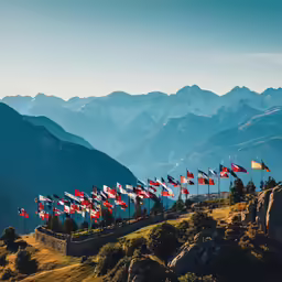a group of flags sticking out of a hill