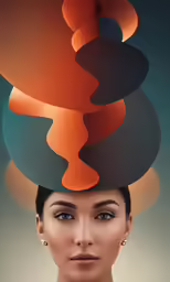 a woman has a colorful poster over her head