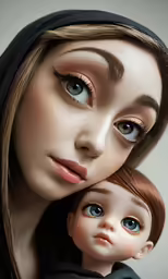 the portrait of a woman and a doll is shown