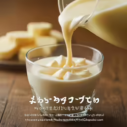 a glass filled with cream sitting on top of a table