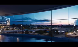 the view from the building is reflecting the city