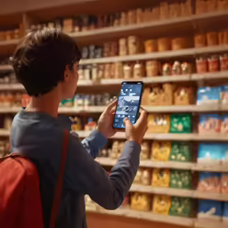 the person in the store is showing off her phone